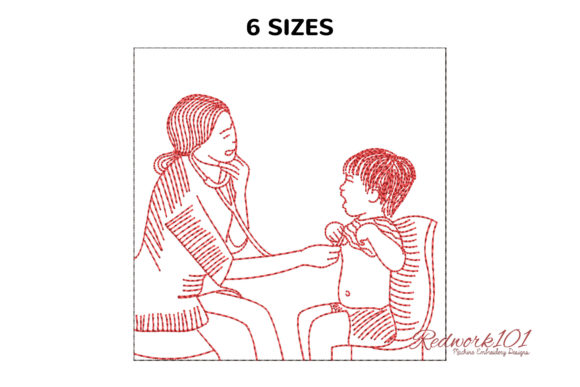Reviewing Doctor Examination Young Boy Redwork for Etsy Shops